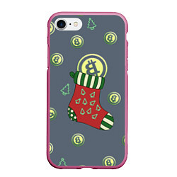 Чехол iPhone 7/8 матовый Christmas funny bitcoin, цвет: 3D-малиновый