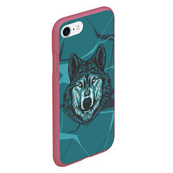 Чехол iPhone 7/8 матовый Голова синего волка, цвет: 3D-малиновый — фото 2