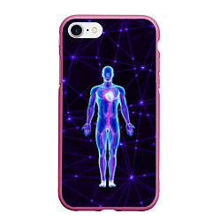 Чехол iPhone 7/8 матовый Неоновый человек в нейросети, цвет: 3D-малиновый