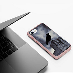 Чехол iPhone 7/8 матовый Halloween - силуэт ворона, цвет: 3D-светло-розовый — фото 2