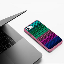 Чехол iPhone 7/8 матовый Разноцветные неоновые шелковые нити, цвет: 3D-малиновый — фото 2