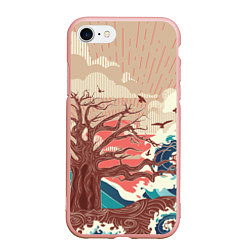 Чехол iPhone 7/8 матовый Большое дерево на острове в океане, цвет: 3D-светло-розовый