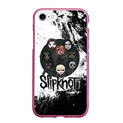 Чехол iPhone 7/8 матовый Slipknot black and white, цвет: 3D-малиновый