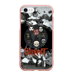 Чехол iPhone 7/8 матовый Slipknot объемные плиты black, цвет: 3D-светло-розовый