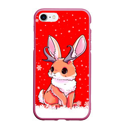 Чехол iPhone 7/8 матовый Кролик олень - кролик с рожками, цвет: 3D-малиновый