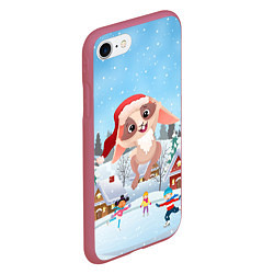 Чехол iPhone 7/8 матовый Счастливый новогодний зайчик, цвет: 3D-малиновый — фото 2