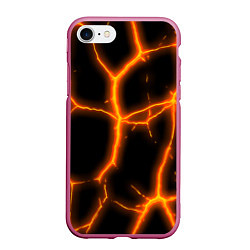 Чехол iPhone 7/8 матовый Оранжевые неоновые трещины, цвет: 3D-малиновый