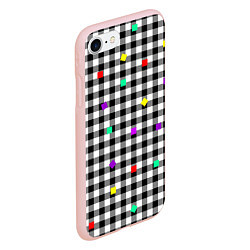 Чехол iPhone 7/8 матовый Черно-белая клетка с цветными квадратами, цвет: 3D-светло-розовый — фото 2