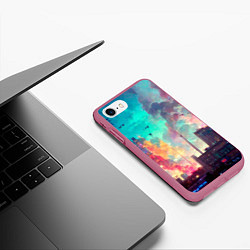 Чехол iPhone 7/8 матовый Разъяренный город, цвет: 3D-малиновый — фото 2