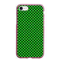 Чехол iPhone 7/8 матовый Зелёная шахматка - паттерн, цвет: 3D-малиновый