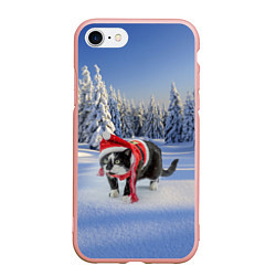 Чехол iPhone 7/8 матовый Ряженый котик в зимнем лесу, цвет: 3D-светло-розовый