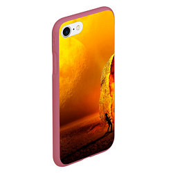 Чехол iPhone 7/8 матовый Оранжевый космос и луна, цвет: 3D-малиновый — фото 2