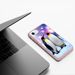 Чехол iPhone 7/8 матовый Пингвины на снегу, цвет: 3D-светло-розовый — фото 2