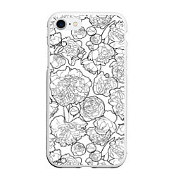 Чехол iPhone 7/8 матовый Пышные Пионы: линейный рисунок, цвет: 3D-белый