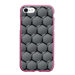 Чехол iPhone 7/8 матовый Стальные шестигранники на сером фоне, цвет: 3D-малиновый