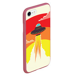 Чехол iPhone 7/8 матовый Ретро футуризм летающий корабль НЛО, цвет: 3D-малиновый — фото 2