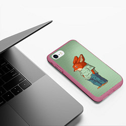 Чехол iPhone 7/8 матовый Хитрый лис в штанах, цвет: 3D-малиновый — фото 2