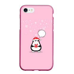 Чехол iPhone 7/8 матовый New year pinguin, цвет: 3D-малиновый