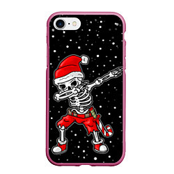 Чехол iPhone 7/8 матовый Dab новогодний скелет, цвет: 3D-малиновый