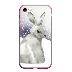 Чехол iPhone 7/8 матовый Милый кролик на снегу, цвет: 3D-малиновый
