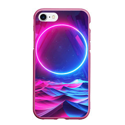 Чехол iPhone 7/8 матовый Круг и разноцветные кристаллы - vaporwave, цвет: 3D-малиновый