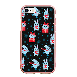 Чехол iPhone 7/8 матовый Новогодние голубые кролики, цвет: 3D-светло-розовый