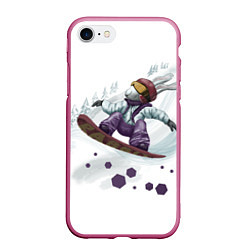 Чехол iPhone 7/8 матовый Кролик Сноубордист, цвет: 3D-малиновый
