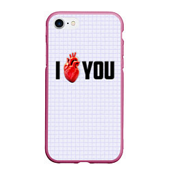Чехол iPhone 7/8 матовый I love you - сердце, цвет: 3D-малиновый