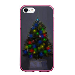 Чехол iPhone 7/8 матовый Огни на новогодней елке, цвет: 3D-малиновый