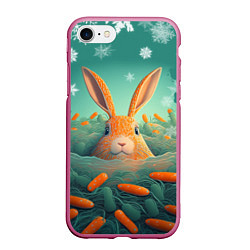 Чехол iPhone 7/8 матовый Кролик в море моркови, цвет: 3D-малиновый
