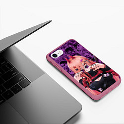 Чехол iPhone 7/8 матовый Человек - бензопила Пауэр и фиолетовый ахегао, цвет: 3D-малиновый — фото 2