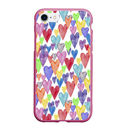 Чехол iPhone 7/8 матовый Разноцветные сердечки Калейдоскоп, цвет: 3D-малиновый