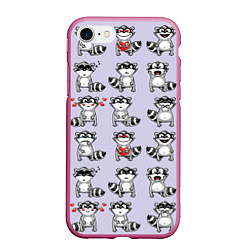 Чехол iPhone 7/8 матовый Забавные еноты, цвет: 3D-малиновый
