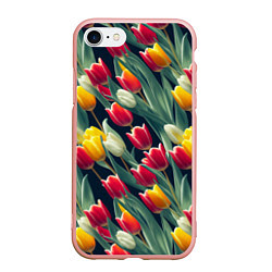 Чехол iPhone 7/8 матовый Много тюльпанов, цвет: 3D-светло-розовый