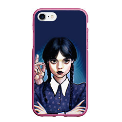 Чехол iPhone 7/8 матовый Дочь Аддамсов - Уэнсдэй с рукой, цвет: 3D-малиновый