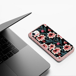 Чехол iPhone 7/8 матовый Эффект вышивки цветы, цвет: 3D-светло-розовый — фото 2