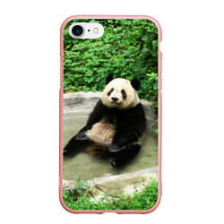 Чехол iPhone 7/8 матовый Панда отдыхает в ванной, цвет: 3D-светло-розовый
