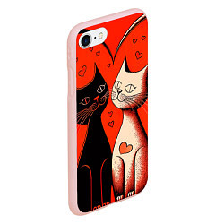 Чехол iPhone 7/8 матовый Влюблённые кошки на красном фоне, цвет: 3D-светло-розовый — фото 2