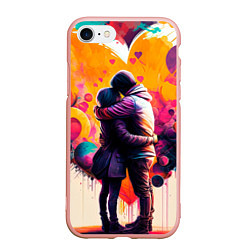 Чехол iPhone 7/8 матовый Объятие на фоне сердца, цвет: 3D-светло-розовый