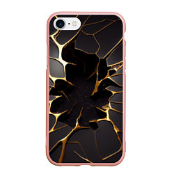 Чехол iPhone 7/8 матовый Трещины в пропасть: черно-золотой узор, цвет: 3D-светло-розовый