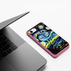 Чехол iPhone 7/8 матовый Винсент ван Гог, звездная ночь, цвет: 3D-малиновый — фото 2