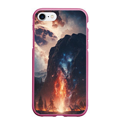 Чехол iPhone 7/8 матовый Галактика как ночное небо над пейзажем, цвет: 3D-малиновый