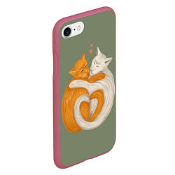 Чехол iPhone 7/8 матовый Любовь котов сердце, цвет: 3D-малиновый — фото 2