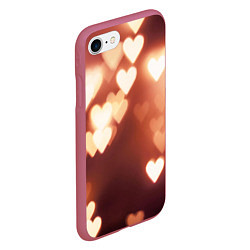 Чехол iPhone 7/8 матовый Летящие сердечки, цвет: 3D-малиновый — фото 2