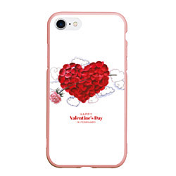 Чехол iPhone 7/8 матовый Сердце из роз на белом фоне, цвет: 3D-светло-розовый