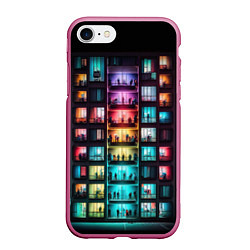 Чехол iPhone 7/8 матовый Разноцветный жилой дом, цвет: 3D-малиновый