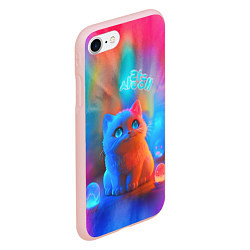 Чехол iPhone 7/8 матовый Милый котенок - тай-дай, цвет: 3D-светло-розовый — фото 2