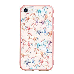 Чехол iPhone 7/8 матовый Лошади акварельные - паттерн, цвет: 3D-светло-розовый