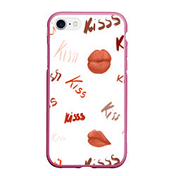 Чехол iPhone 7/8 матовый Поцелуйчики, цвет: 3D-малиновый