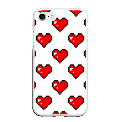 Чехол iPhone 7/8 матовый Сердца в стиле пиксель-арт, цвет: 3D-белый